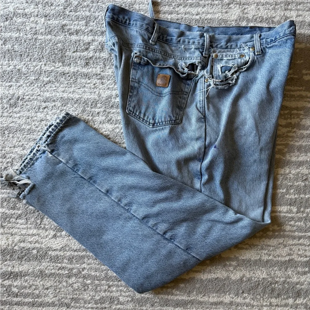 Carhartt Light Blue Distressed Relaxed Men's Jeans 40 x 32